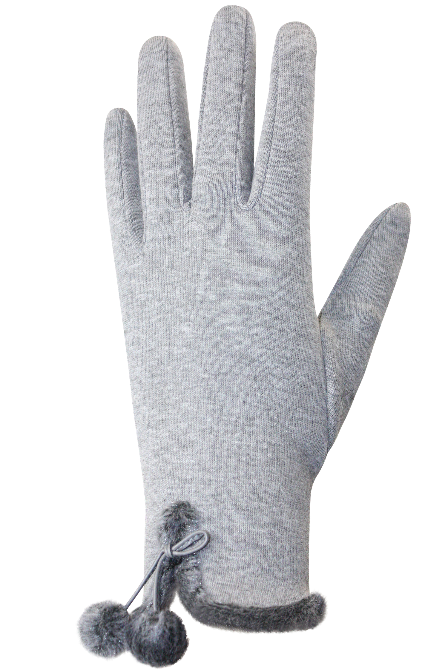 Pom Pom Gloves - Women, Grey Melange